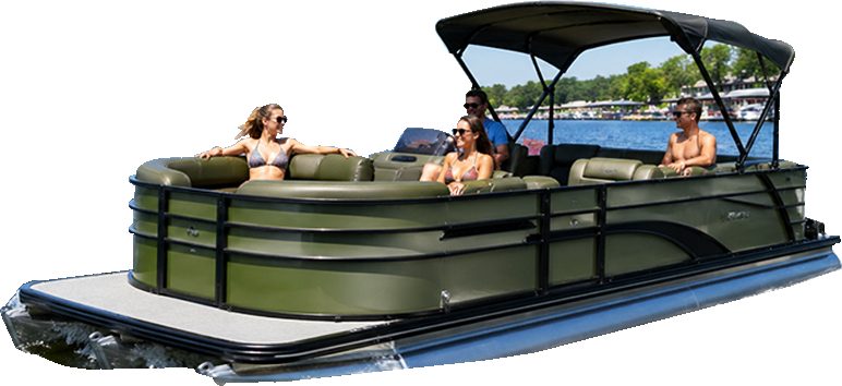 Guests relaxing aboard a pontoon boat